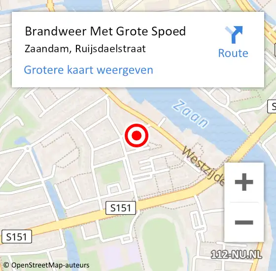 Locatie op kaart van de 112 melding: Brandweer Met Grote Spoed Naar Zaandam, Ruijsdaelstraat op 29 januari 2023 18:25