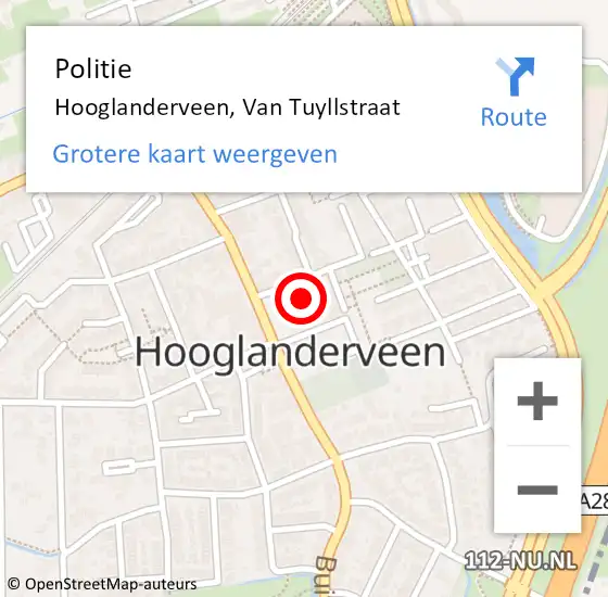 Locatie op kaart van de 112 melding: Politie Hooglanderveen, Van Tuyllstraat op 29 januari 2023 19:32