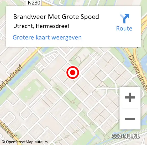 Locatie op kaart van de 112 melding: Brandweer Met Grote Spoed Naar Utrecht, Hermesdreef op 29 januari 2023 19:46