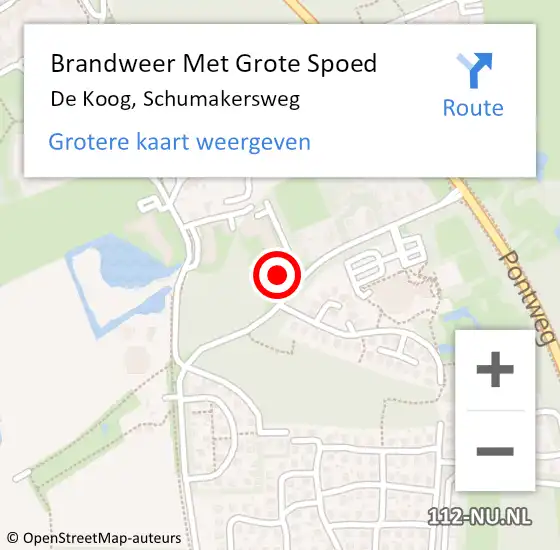 Locatie op kaart van de 112 melding: Brandweer Met Grote Spoed Naar De Koog, Schumakersweg op 13 augustus 2014 20:46