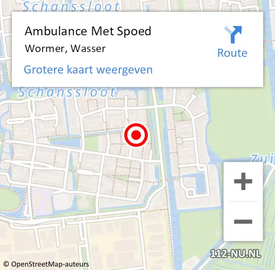 Locatie op kaart van de 112 melding: Ambulance Met Spoed Naar Wormer, Wasser op 29 januari 2023 20:22