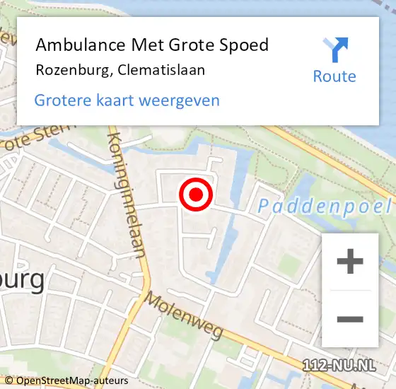 Locatie op kaart van de 112 melding: Ambulance Met Grote Spoed Naar Rozenburg, Clematislaan op 29 januari 2023 20:35