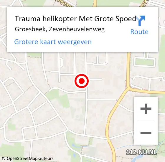 Locatie op kaart van de 112 melding: Trauma helikopter Met Grote Spoed Naar Groesbeek, Zevenheuvelenweg op 29 januari 2023 20:36