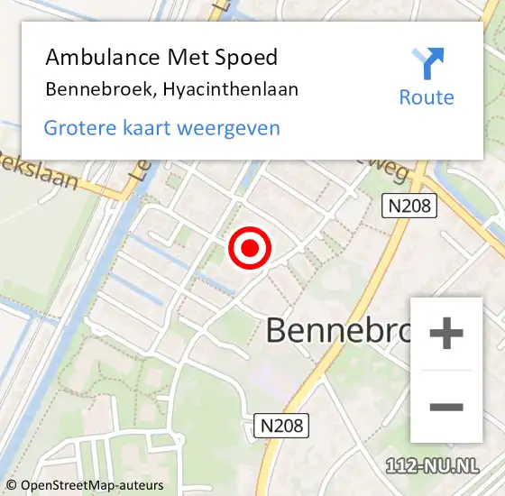 Locatie op kaart van de 112 melding: Ambulance Met Spoed Naar Bennebroek, Hyacinthenlaan op 29 januari 2023 20:57