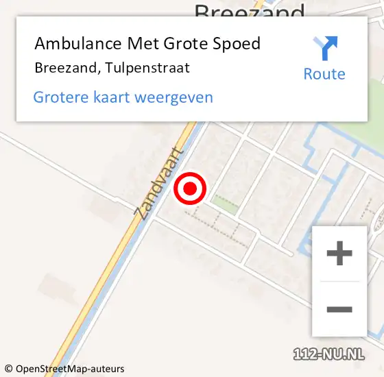 Locatie op kaart van de 112 melding: Ambulance Met Grote Spoed Naar Breezand, Tulpenstraat op 29 januari 2023 21:25