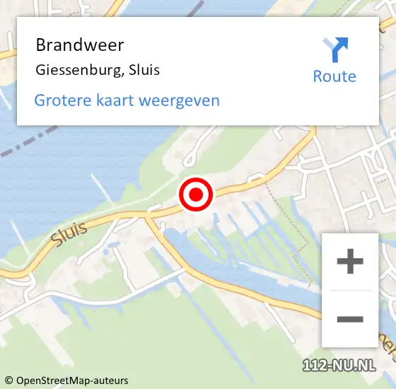 Locatie op kaart van de 112 melding: Brandweer Giessenburg, Sluis op 29 januari 2023 21:47