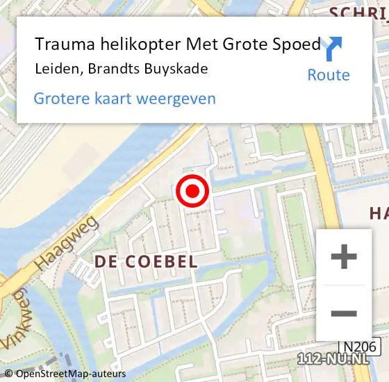 Locatie op kaart van de 112 melding: Trauma helikopter Met Grote Spoed Naar Leiden, Brandts Buyskade op 29 januari 2023 22:18