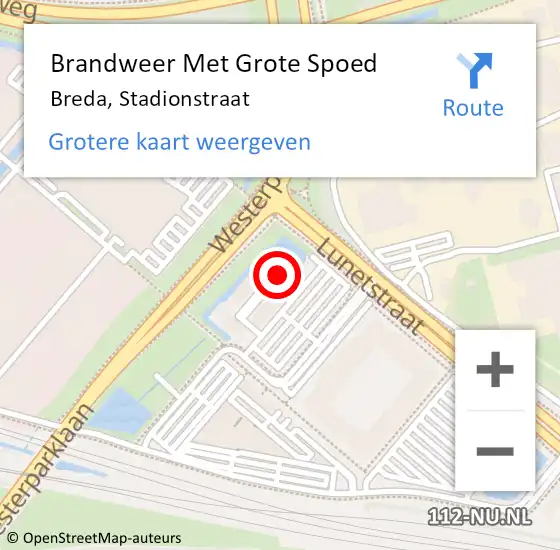Locatie op kaart van de 112 melding: Brandweer Met Grote Spoed Naar Breda, Stadionstraat op 29 januari 2023 22:25