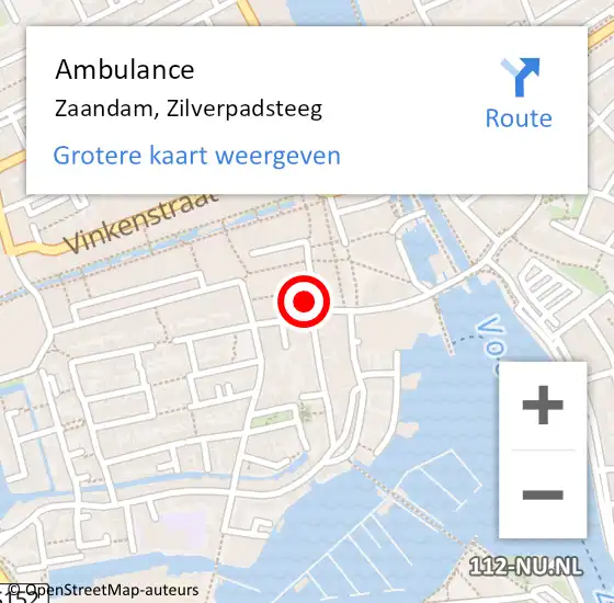 Locatie op kaart van de 112 melding: Ambulance Zaandam, Zilverpadsteeg op 29 januari 2023 22:25
