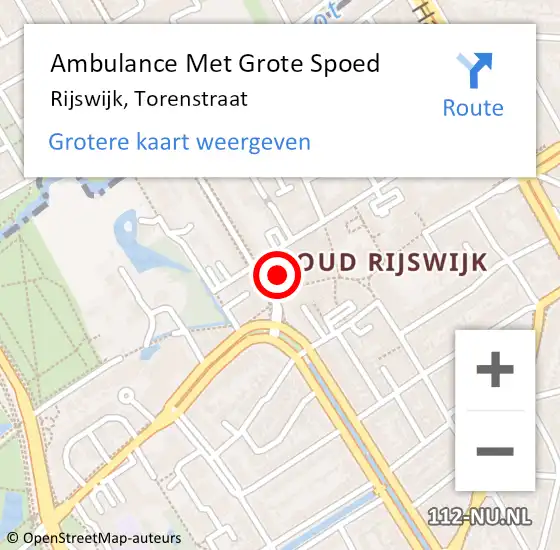 Locatie op kaart van de 112 melding: Ambulance Met Grote Spoed Naar Rijswijk, Torenstraat op 13 augustus 2014 21:02