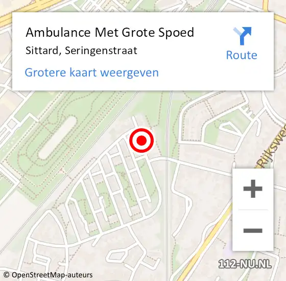 Locatie op kaart van de 112 melding: Ambulance Met Grote Spoed Naar Sittard, Seringenstraat op 29 januari 2023 22:36