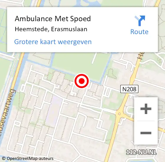 Locatie op kaart van de 112 melding: Ambulance Met Spoed Naar Heemstede, Erasmuslaan op 29 januari 2023 23:25