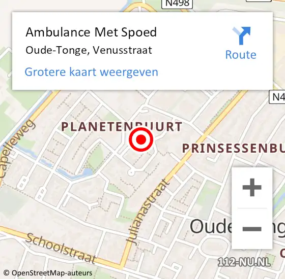 Locatie op kaart van de 112 melding: Ambulance Met Spoed Naar Oude-Tonge, Venusstraat op 29 januari 2023 23:58