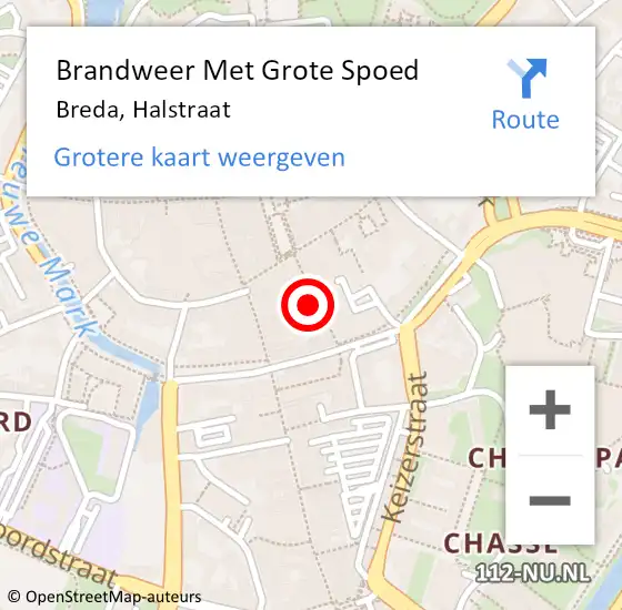 Locatie op kaart van de 112 melding: Brandweer Met Grote Spoed Naar Breda, Halstraat op 30 januari 2023 00:07