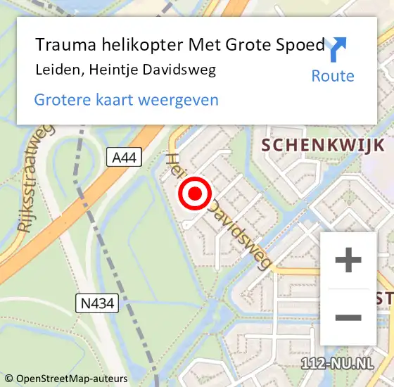 Locatie op kaart van de 112 melding: Trauma helikopter Met Grote Spoed Naar Leiden, Heintje Davidsweg op 30 januari 2023 00:08