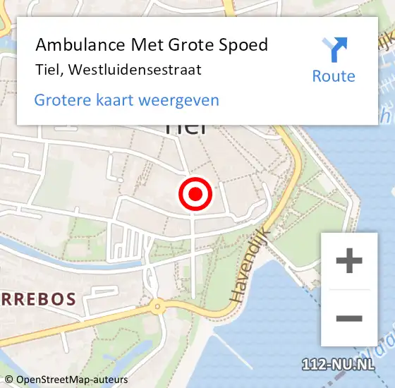 Locatie op kaart van de 112 melding: Ambulance Met Grote Spoed Naar Tiel, Westluidensestraat op 30 januari 2023 00:15