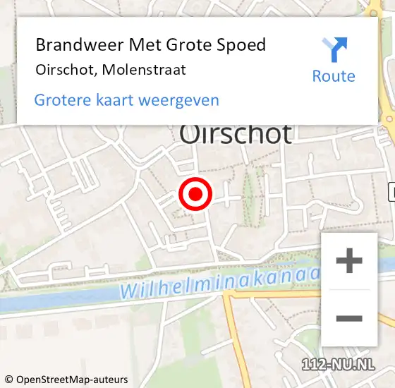 Locatie op kaart van de 112 melding: Brandweer Met Grote Spoed Naar Oirschot, Molenstraat op 30 januari 2023 00:25