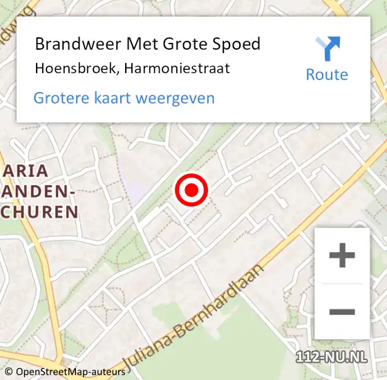 Locatie op kaart van de 112 melding: Brandweer Met Grote Spoed Naar Hoensbroek, Harmoniestraat op 30 januari 2023 00:56