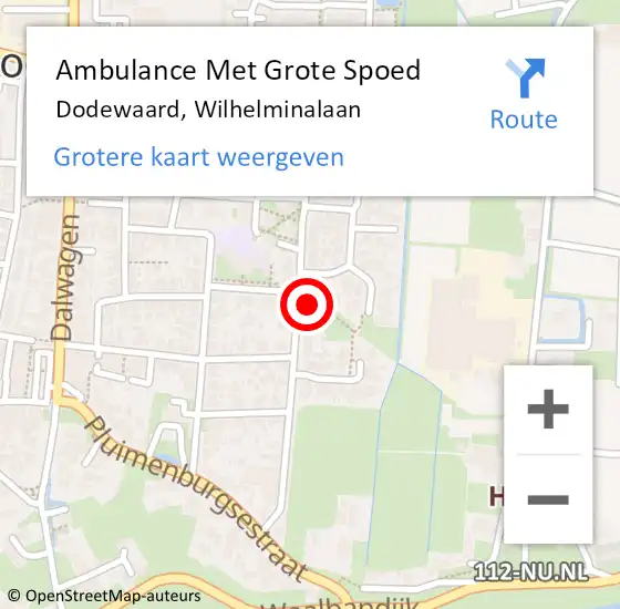 Locatie op kaart van de 112 melding: Ambulance Met Grote Spoed Naar Dodewaard, Wilhelminalaan op 30 januari 2023 01:52