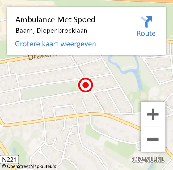 Locatie op kaart van de 112 melding: Ambulance Met Spoed Naar Baarn, Diepenbrocklaan op 13 augustus 2014 21:19