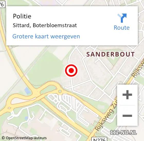 Locatie op kaart van de 112 melding: Politie Sittard, Boterbloemstraat op 30 januari 2023 01:59