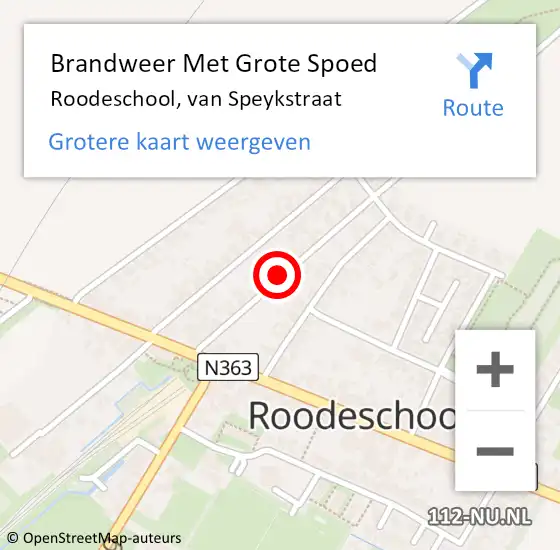 Locatie op kaart van de 112 melding: Brandweer Met Grote Spoed Naar Roodeschool, van Speykstraat op 30 januari 2023 02:15