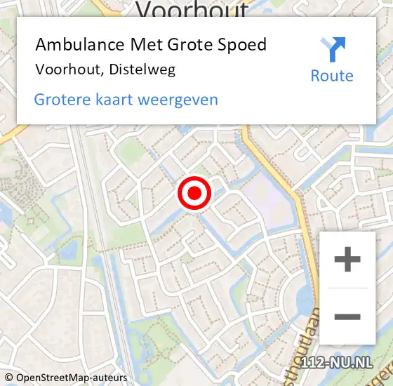 Locatie op kaart van de 112 melding: Ambulance Met Grote Spoed Naar Voorhout, Distelweg op 30 januari 2023 03:05