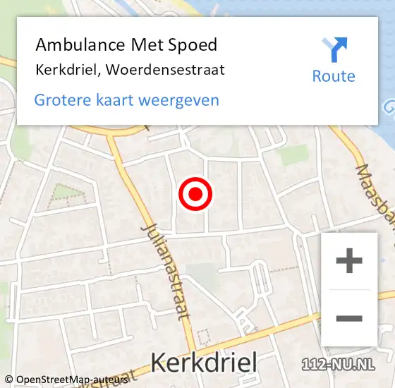 Locatie op kaart van de 112 melding: Ambulance Met Spoed Naar Kerkdriel, Woerdensestraat op 30 januari 2023 03:07