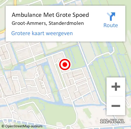 Locatie op kaart van de 112 melding: Ambulance Met Grote Spoed Naar Groot-Ammers, Standerdmolen op 30 januari 2023 05:34