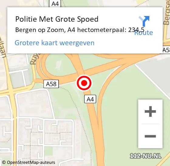 Locatie op kaart van de 112 melding: Politie Met Grote Spoed Naar Bergen op Zoom, A4 hectometerpaal: 234,5 op 30 januari 2023 06:10