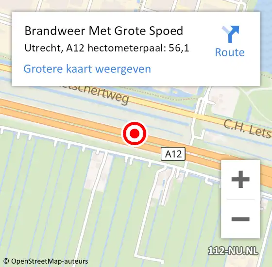 Locatie op kaart van de 112 melding: Brandweer Met Grote Spoed Naar Utrecht, A12 hectometerpaal: 56,1 op 30 januari 2023 07:29