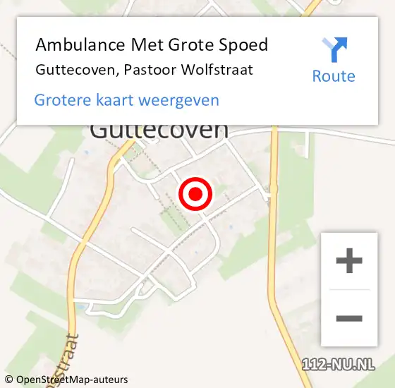 Locatie op kaart van de 112 melding: Ambulance Met Grote Spoed Naar Guttecoven, Pastoor Wolfstraat op 13 augustus 2014 21:39