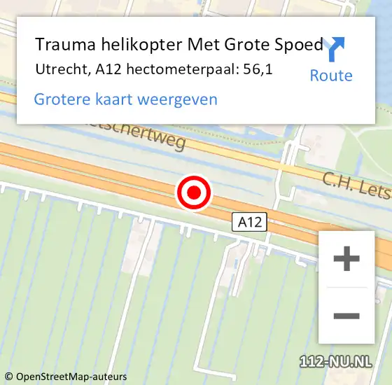 Locatie op kaart van de 112 melding: Trauma helikopter Met Grote Spoed Naar Utrecht, A12 hectometerpaal: 56,1 op 30 januari 2023 07:40