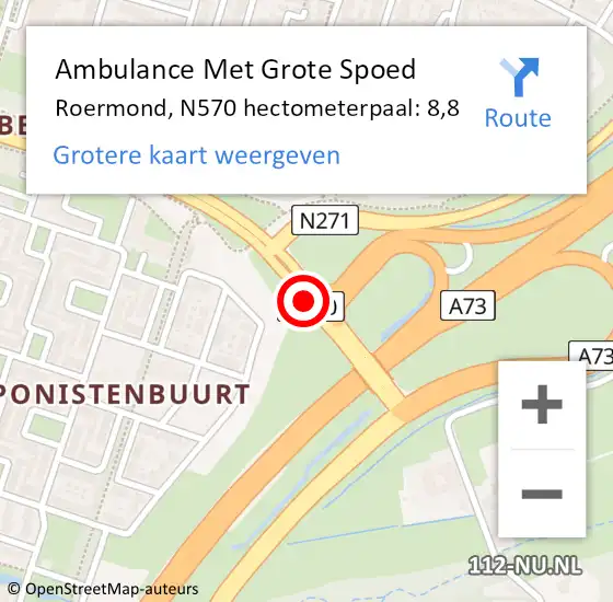 Locatie op kaart van de 112 melding: Ambulance Met Grote Spoed Naar Roermond, N570 hectometerpaal: 8,8 op 30 januari 2023 07:54