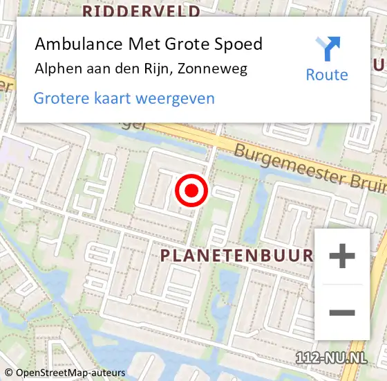 Locatie op kaart van de 112 melding: Ambulance Met Grote Spoed Naar Alphen aan den Rijn, Zonneweg op 30 januari 2023 08:02