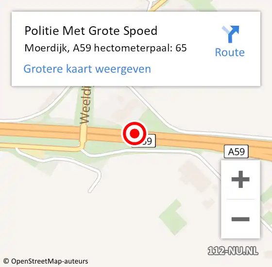 Locatie op kaart van de 112 melding: Politie Met Grote Spoed Naar Moerdijk, A59 hectometerpaal: 65 op 30 januari 2023 08:14