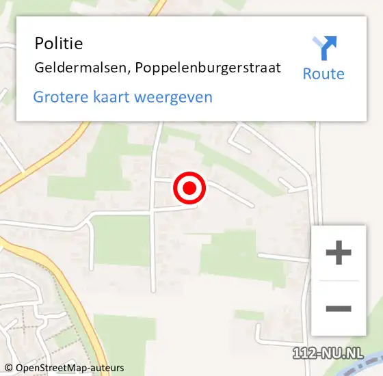 Locatie op kaart van de 112 melding: Politie Geldermalsen, Poppelenburgerstraat op 30 januari 2023 08:21