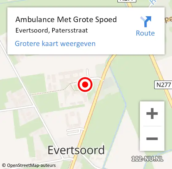 Locatie op kaart van de 112 melding: Ambulance Met Grote Spoed Naar Evertsoord, Patersstraat op 13 augustus 2014 21:45