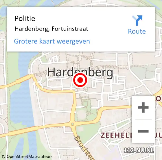 Locatie op kaart van de 112 melding: Politie Hardenberg, Fortuinstraat op 30 januari 2023 08:51