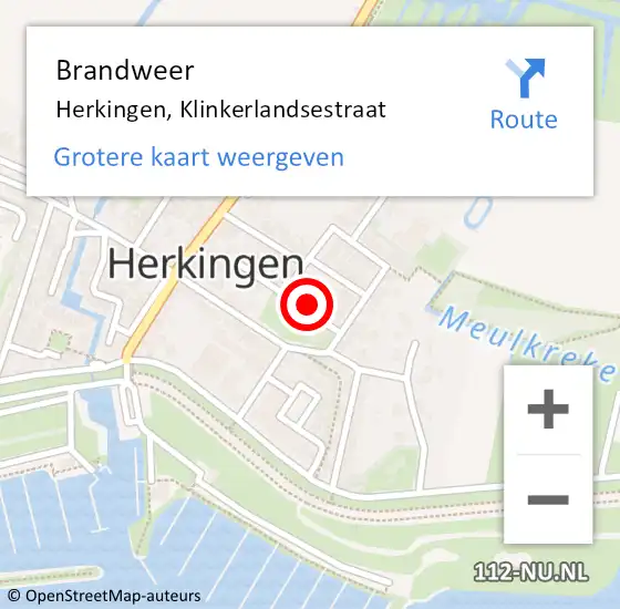 Locatie op kaart van de 112 melding: Brandweer Herkingen, Klinkerlandsestraat op 30 januari 2023 08:55