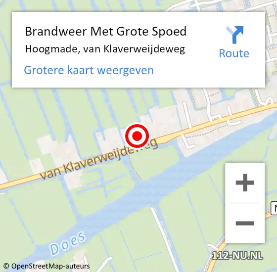 Locatie op kaart van de 112 melding: Brandweer Met Grote Spoed Naar Hoogmade, van Klaverweijdeweg op 30 januari 2023 09:03