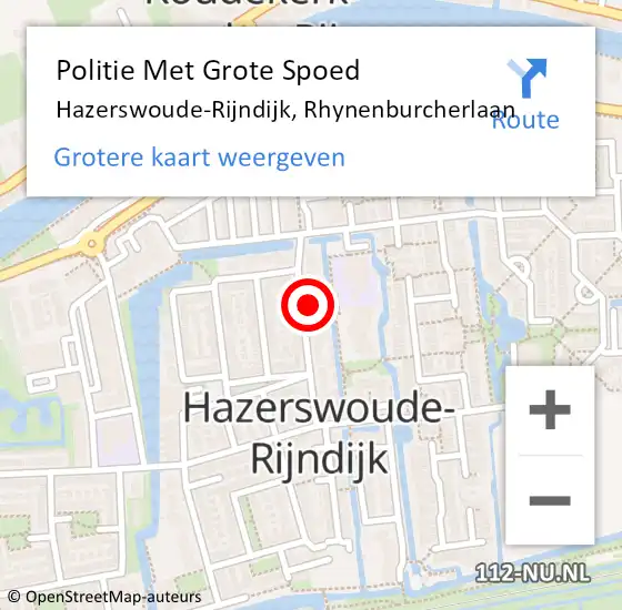 Locatie op kaart van de 112 melding: Politie Met Grote Spoed Naar Hazerswoude-Rijndijk, Rhynenburcherlaan op 30 januari 2023 09:56