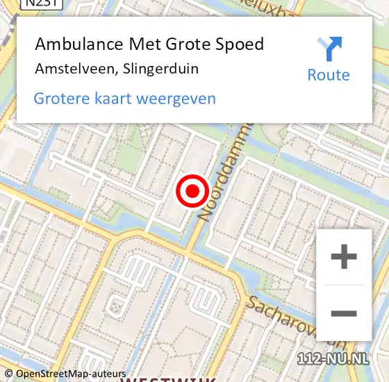 Locatie op kaart van de 112 melding: Ambulance Met Grote Spoed Naar Amstelveen, Slingerduin op 30 januari 2023 10:00