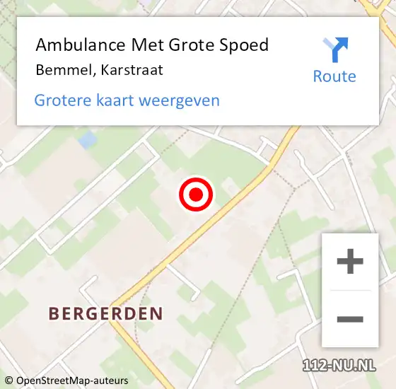 Locatie op kaart van de 112 melding: Ambulance Met Grote Spoed Naar Bemmel, Karstraat op 30 januari 2023 10:05