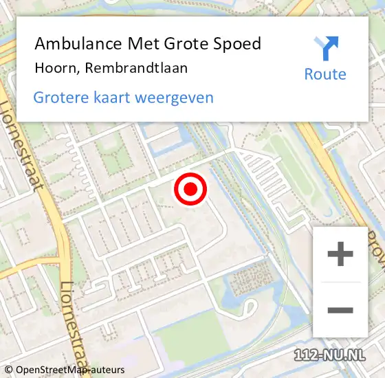Locatie op kaart van de 112 melding: Ambulance Met Grote Spoed Naar Hoorn, Rembrandtlaan op 30 januari 2023 10:08