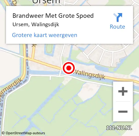 Locatie op kaart van de 112 melding: Brandweer Met Grote Spoed Naar Ursem, Walingsdijk op 30 januari 2023 10:46