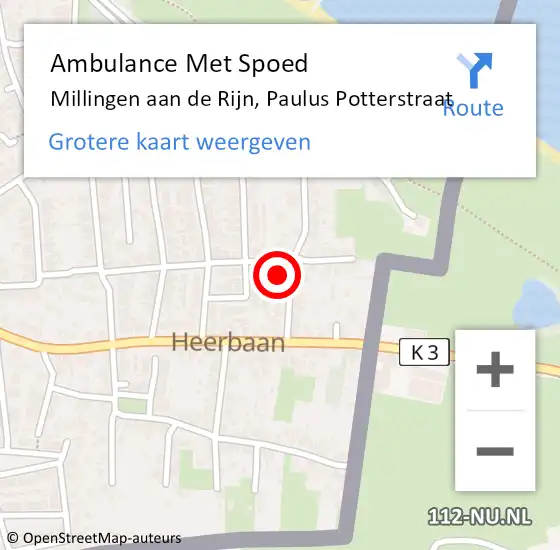 Locatie op kaart van de 112 melding: Ambulance Met Spoed Naar Millingen aan de Rijn, Paulus Potterstraat op 30 januari 2023 11:02