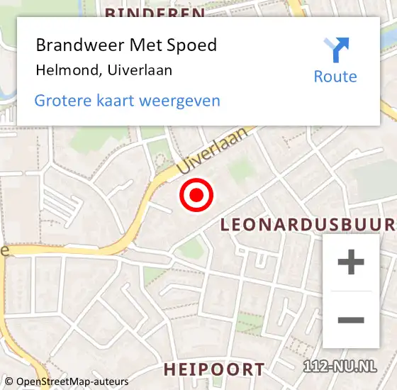 Locatie op kaart van de 112 melding: Brandweer Met Spoed Naar Helmond, Uiverlaan op 30 januari 2023 11:06