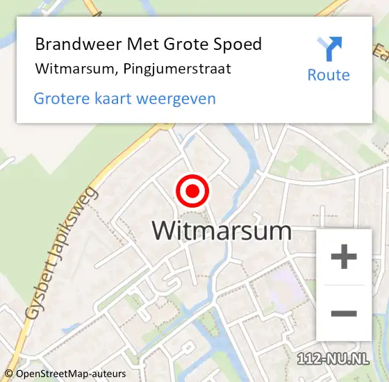 Locatie op kaart van de 112 melding: Brandweer Met Grote Spoed Naar Witmarsum, Pingjumerstraat op 30 januari 2023 11:07