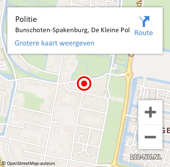 Locatie op kaart van de 112 melding: Politie Bunschoten-Spakenburg, De Kleine Pol op 30 januari 2023 12:03